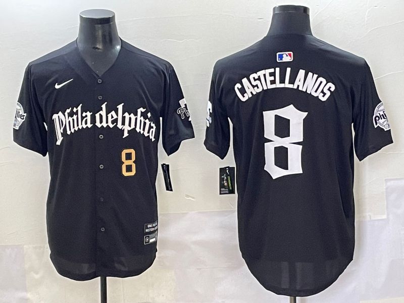 Men 2025 Philadelphia Phillies #8 Castellanos Black Five generations Joint Name Nike MLB Jersey style 3